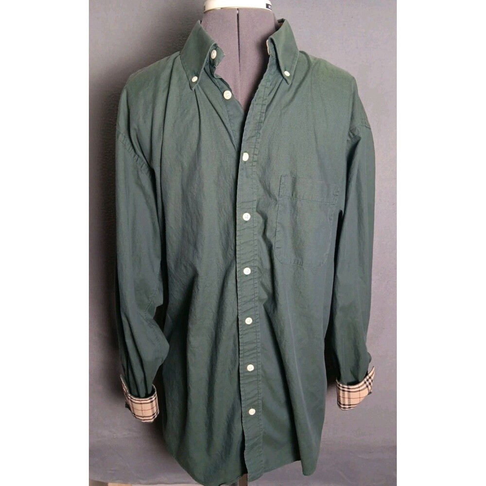 Burberry London Green Oxford shirt Nova Check Cuffs Collar MEDIUM Men’s EUC